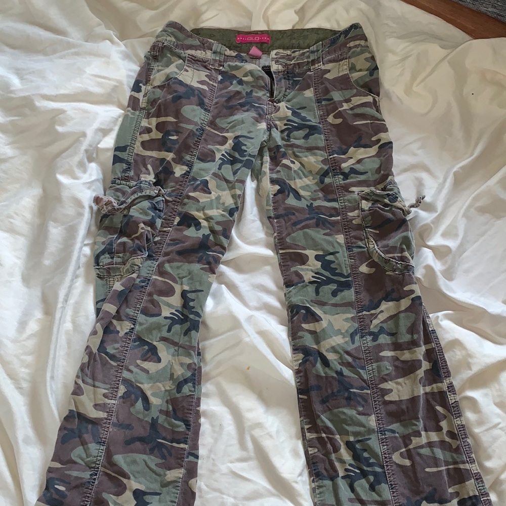 Size 3 GLO Corduroy Camo Low Rise Flared Jeans
